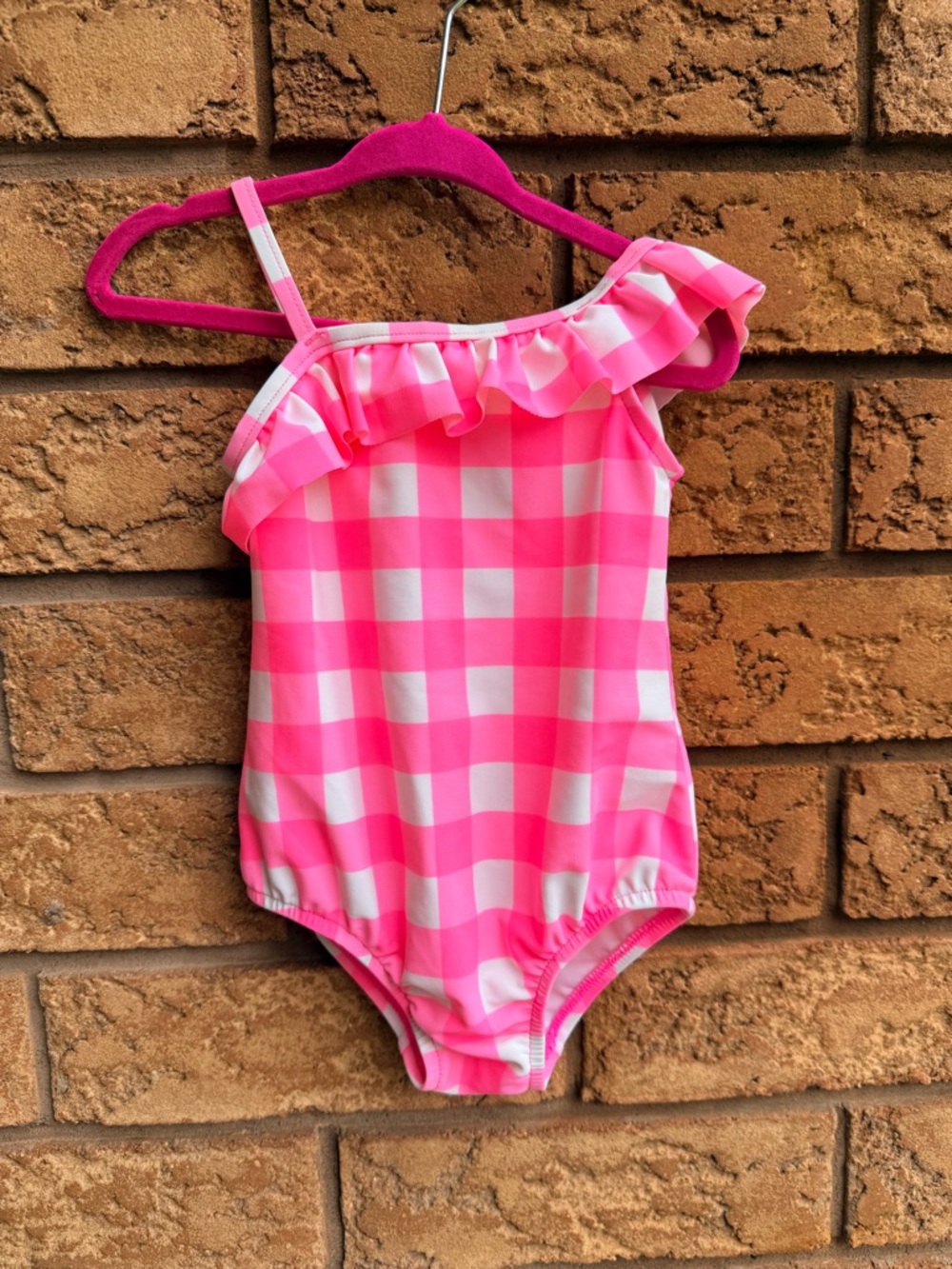 4/$25 • Carters Pink & White Gingham‎ Ruffle One Shoulder Bathing Suit